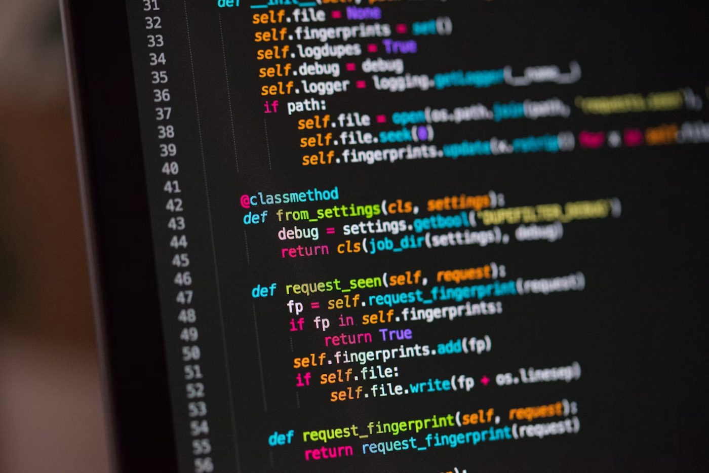 Programming code displayed on a computer screen